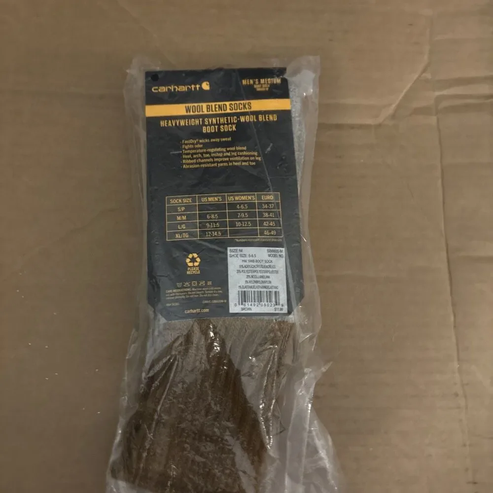 Carhartt Boot Socks Medium 6-8.5 Brown Heavyweight Synthetic Wool Blend  Unisex